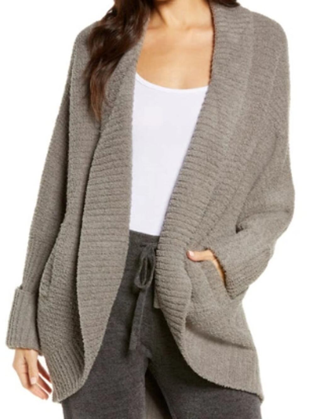 Barefoot Dreams Cozychic Waffle Cocoon Cardigan Sweater in Storm Gray Size S/M